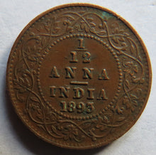 Load image into Gallery viewer, 1893 Queen Victoria India 1/12th Anna Coin
