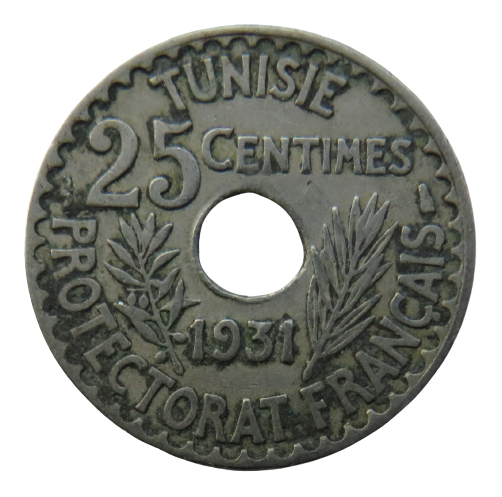 1931 Tunisia 25 Centimes Coin