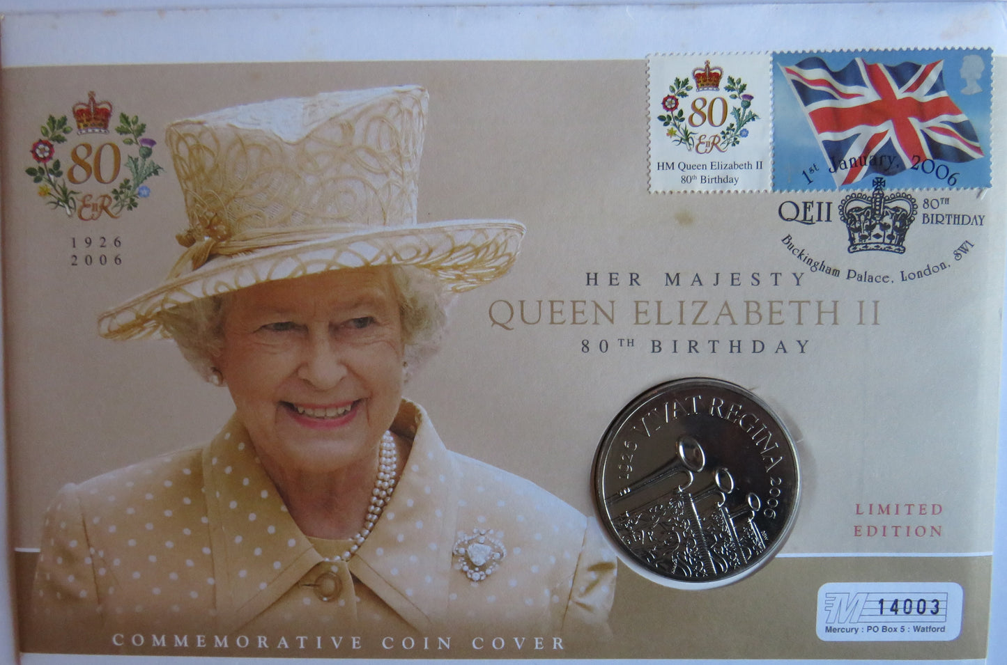 2006 Queen Elizabeth II 80th Birthday £5 Coin & Stamp Cover