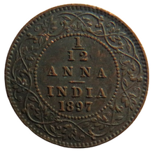 Load image into Gallery viewer, 1897 Queen Victoria India 1/12th Anna Coin
