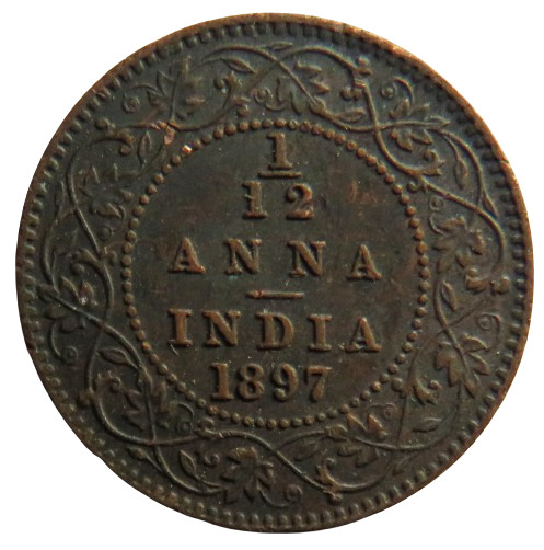 1897 Queen Victoria India 1/12th Anna Coin