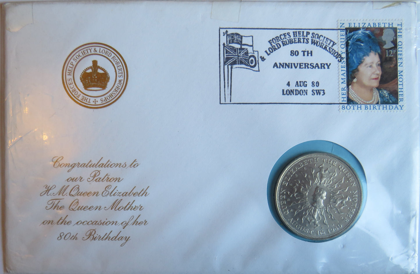 1980 The Queen Mother Commemorative Crown Coin & Stamp Cover