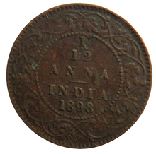 Load image into Gallery viewer, 1898 Queen Victoria India 1/12th Anna Coin
