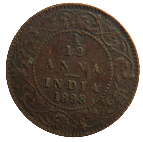 1898 Queen Victoria India 1/12th Anna Coin