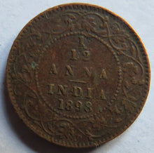 Load image into Gallery viewer, 1898 Queen Victoria India 1/12th Anna Coin
