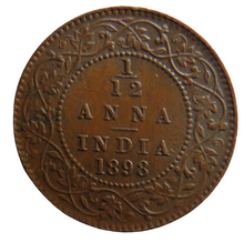 Load image into Gallery viewer, 1898 Queen Victoria India 1/12th Anna Coin
