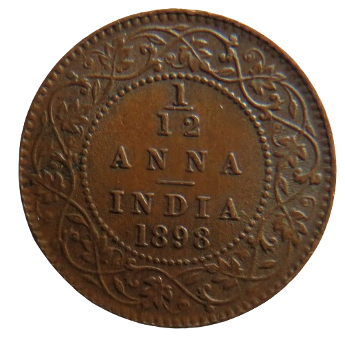 1898 Queen Victoria India 1/12th Anna Coin