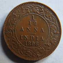 Load image into Gallery viewer, 1898 Queen Victoria India 1/12th Anna Coin
