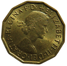 Load image into Gallery viewer, 1965 Queen Elizabeth II Brass Threepence Coin In High Grade
