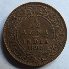 Load image into Gallery viewer, 1899 Queen Victoria India 1/12th Anna Coin
