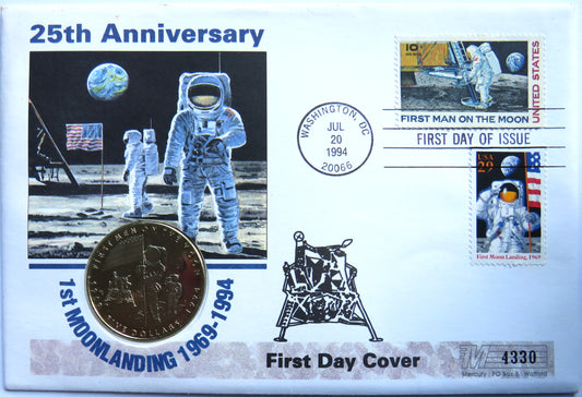1994 Marshall Islands $5 Coin Cover Moon Landing 25th University