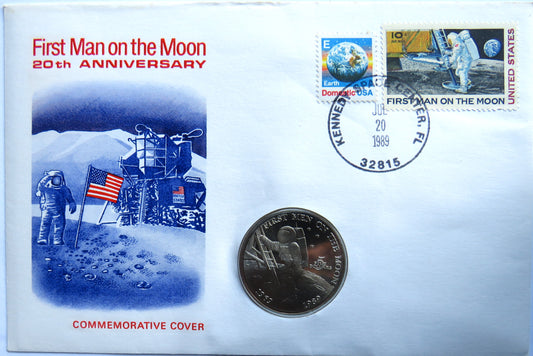 1989 Marshall Islands $5 Coin Cover First Man on The Moon 20th Anniversary