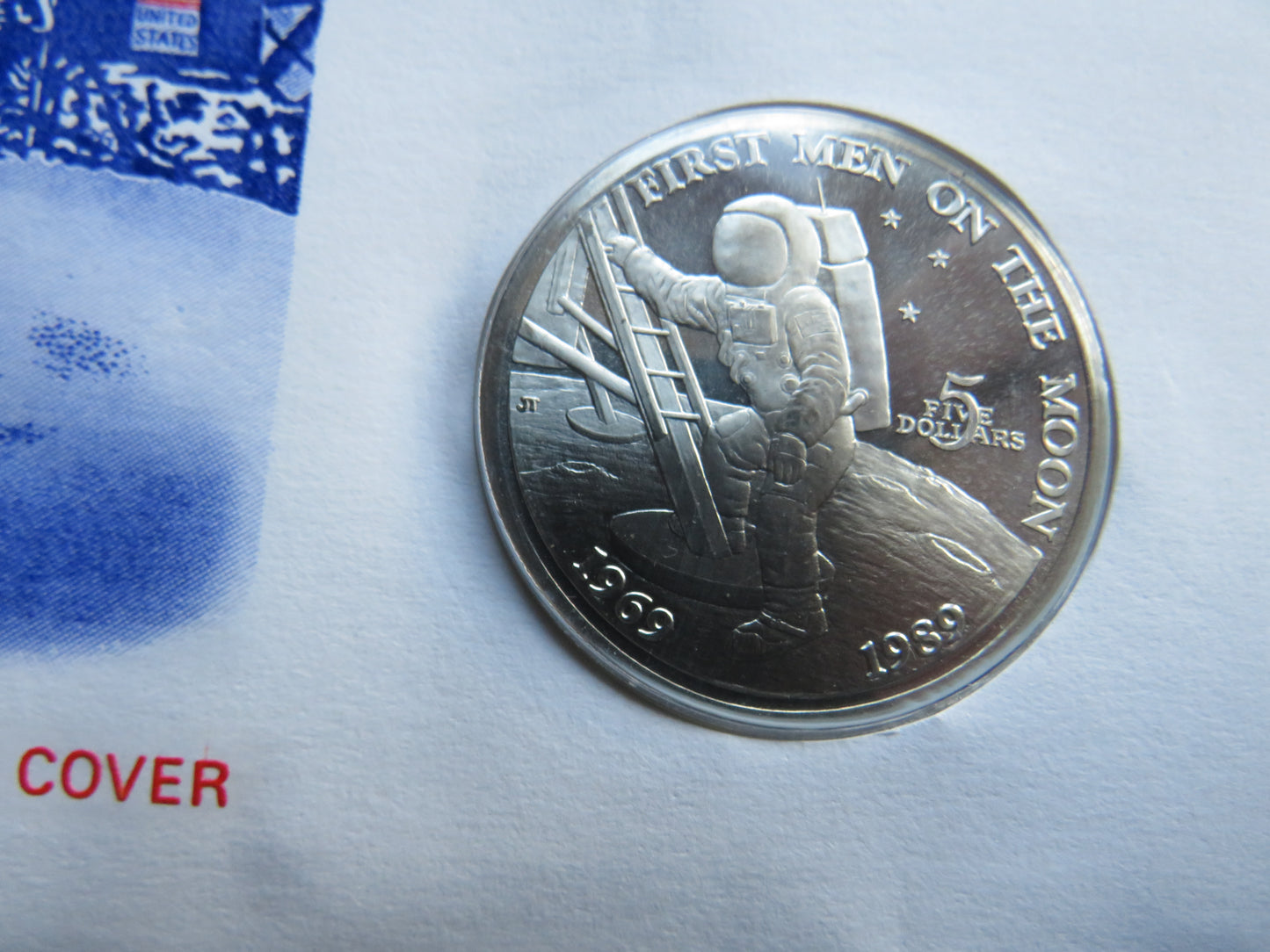 1989 Marshall Islands $5 Coin Cover First Man on The Moon 20th Anniversary