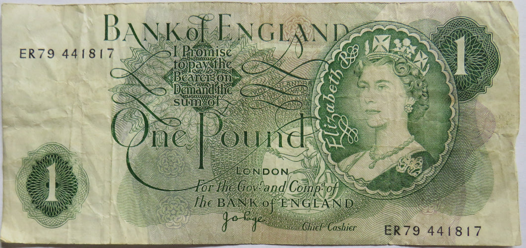 Bank of England £1 One Pound Banknote J.B. Page