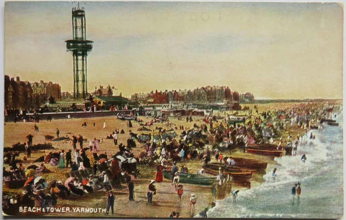 Vintage Postcard of Beach & Tower, Yarmouth - Yarmouth Views Series