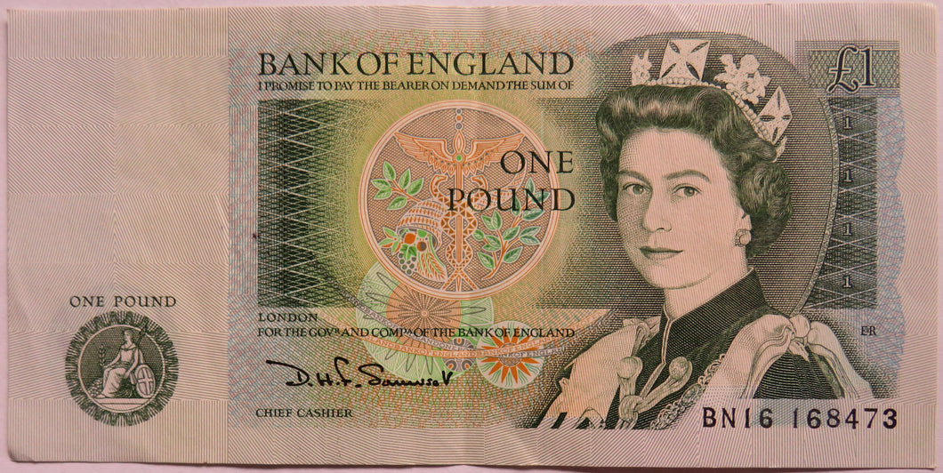 Bank of England £1 One Pound Banknote DH.F. Somerset