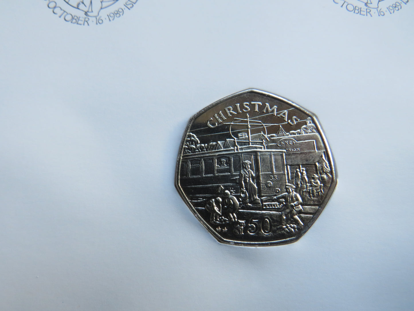 1989 Isle of Man Christmas 50p Fifty Pence Coin Cover
