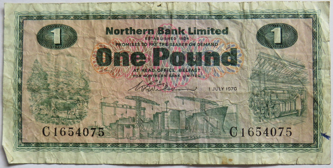 1970 Northern Bank Limited £1 One Pound Banknote