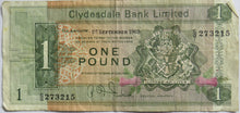 Load image into Gallery viewer, 1969 Clydesdale Bank Limited £1 One Pound Banknote
