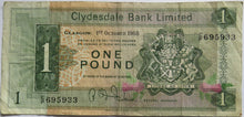 Load image into Gallery viewer, 1968 Clydesdale Bank Limited £1 One Pound Banknote
