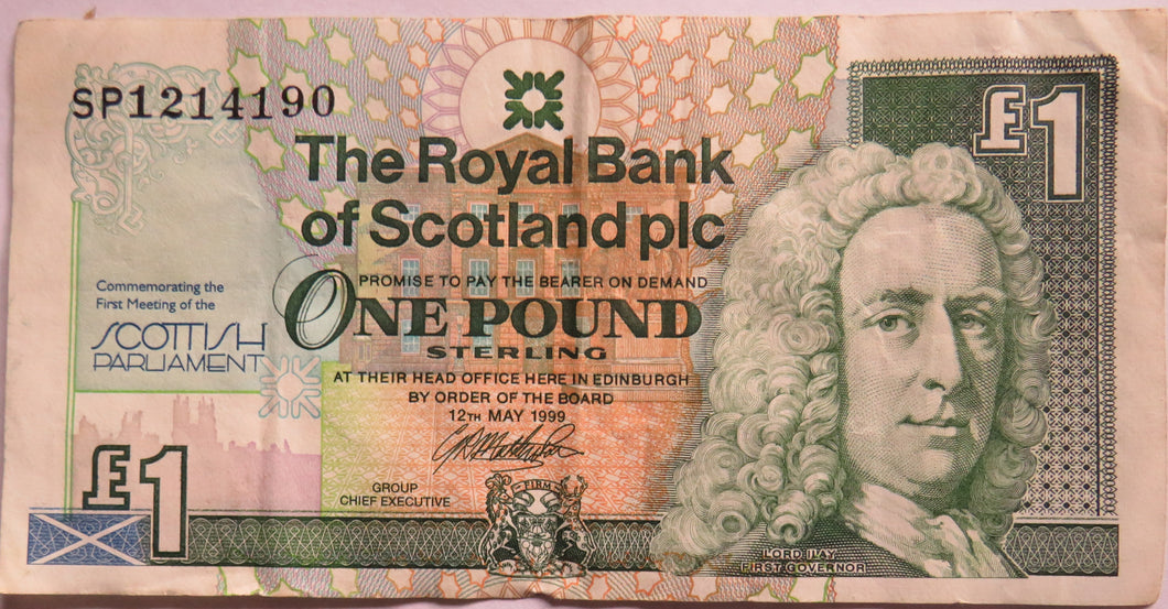 1999 The Royal Bank of Scotland £1 Banknote Scottish Parliament