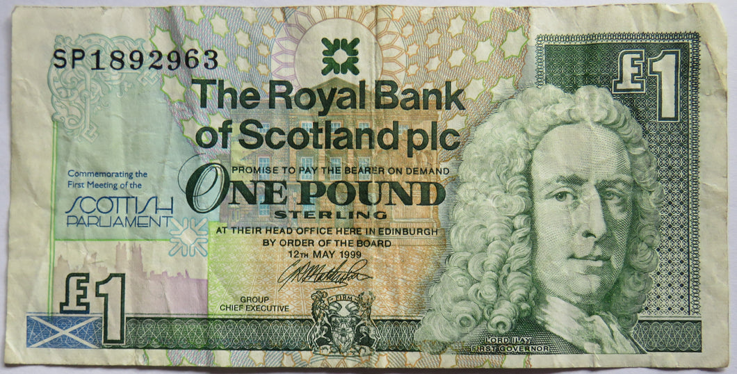 1999 The Royal Bank of Scotland £1 Banknote Scottish Parliament