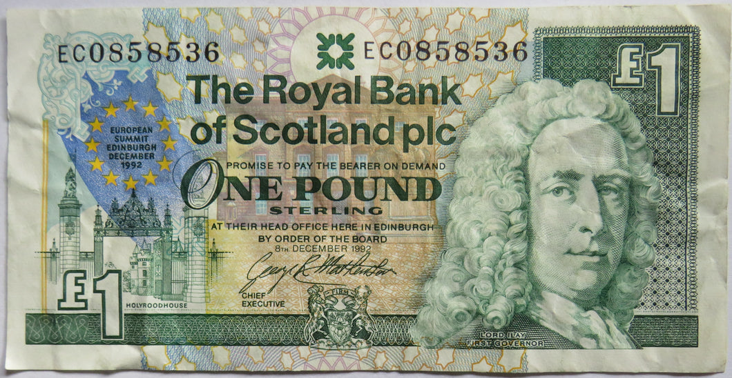 1992 The Royal Bank of Scotland £1 Banknote European Summit Edinburgh