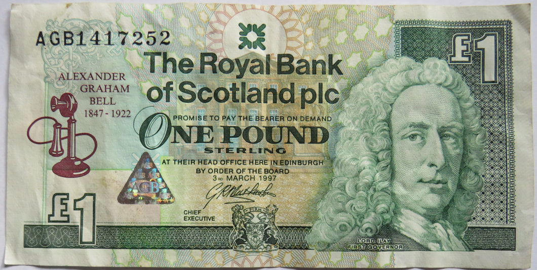 1997 The Royal Bank of Scotland £1 Banknote Alexander Graham Bell