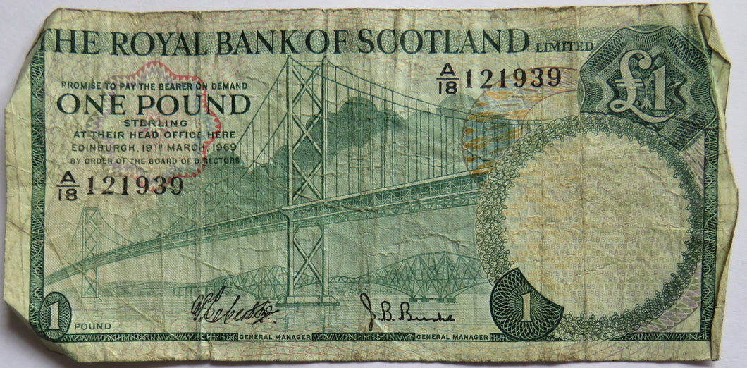 1969 The Royal Bank of Scotland £1 One Pound Banknote