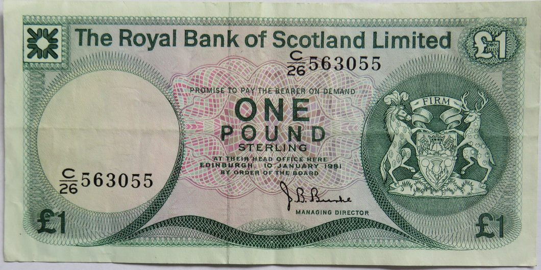 1981 The Royal Bank of Scotland £1 One Pound Banknote