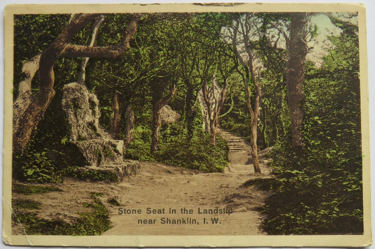Vintage Postcard of Stone Seat In The Landslip near Shanklin, I. W, 1928