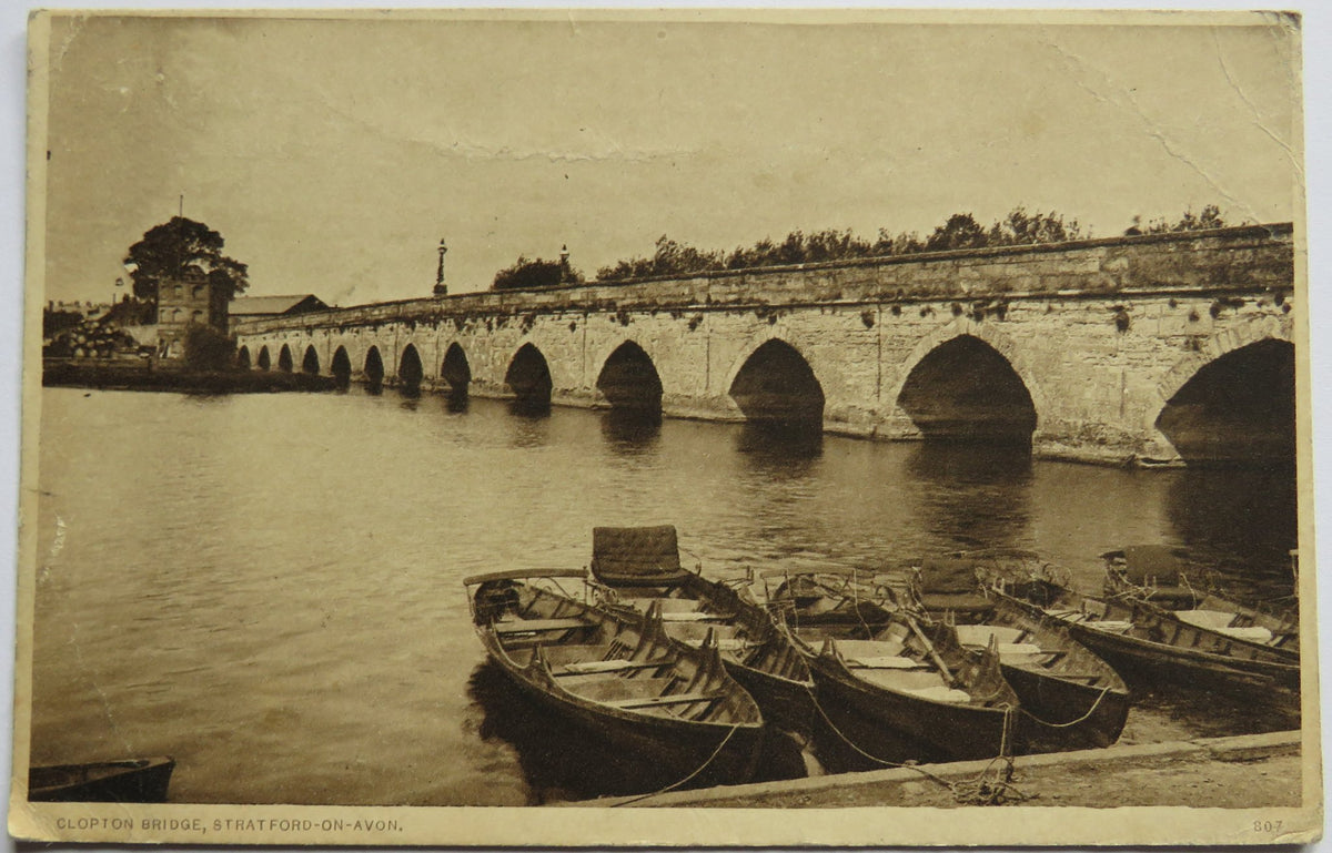 Vintage Postcard of Clopton Bridge, Stratford-On-Avon, 1928