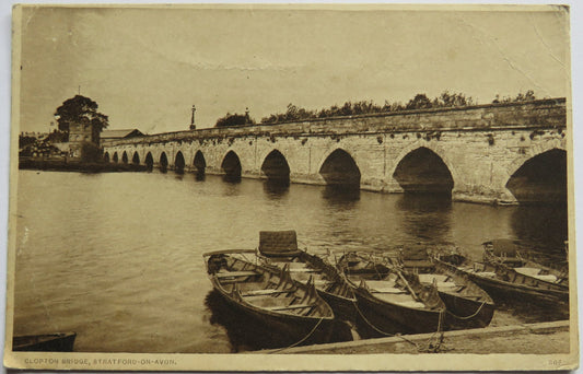 Vintage Postcard of Clopton Bridge, Stratford-On-Avon, 1928