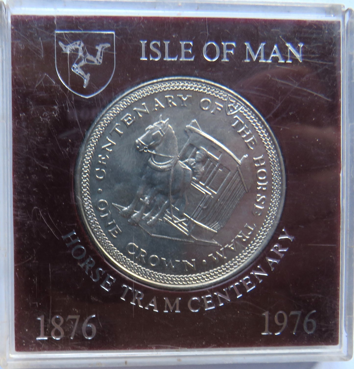 1976 Isle of Man Cased Commemorative Crown Coin Horse Tram Centenary