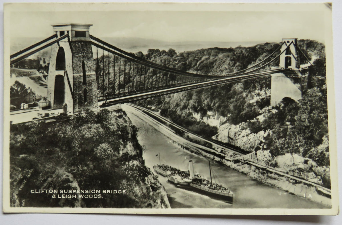 Vintage Postcard of Clifton Suspension Bridge & Leigh Woods, 1956 - Harvey Barton & Son Ltd