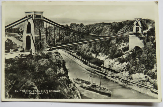 Vintage Postcard of Clifton Suspension Bridge & Leigh Woods, 1956 - Harvey Barton & Son Ltd