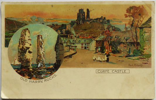 Vintage Postcard of Old Harry Rocks, Corfe Castle - Frank Richards, 1903
