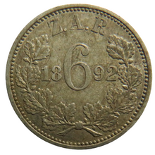 Load image into Gallery viewer, 1892 South Africa Z.A.R Silver Sixpence Coin
