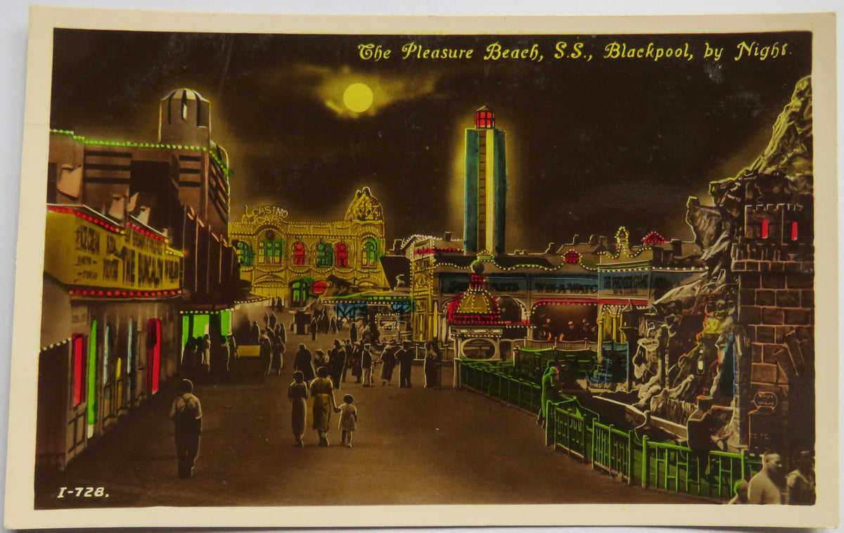 Vintage Postcard of The Pleasure Beach, S.S. Blackpool by Night - The Advance Series