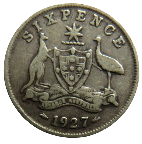 1927 King George V Australia Silver Sixpence Coin