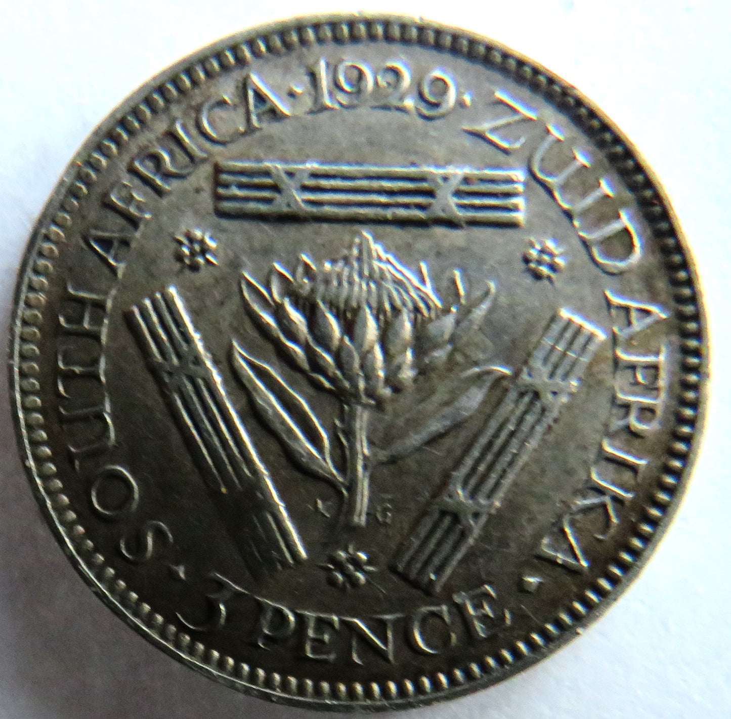 1929 King George V South Africa Silver Threepence Coin