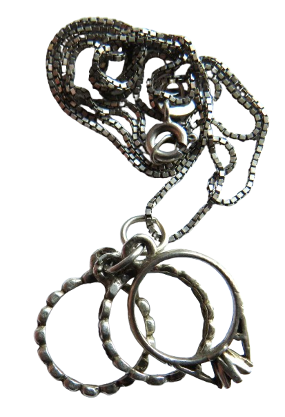 Sterling Silver Ladies Necklace & 3 Rings Pendant Engagement, Wedding, Eternity