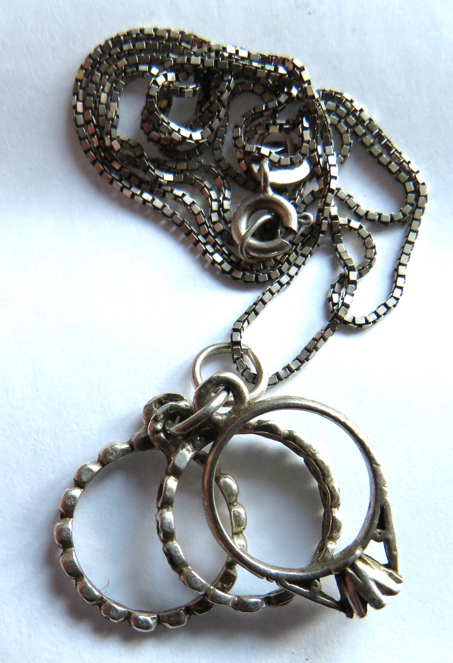 Sterling Silver Ladies Necklace & 3 Rings Pendant Engagement, Wedding, Eternity