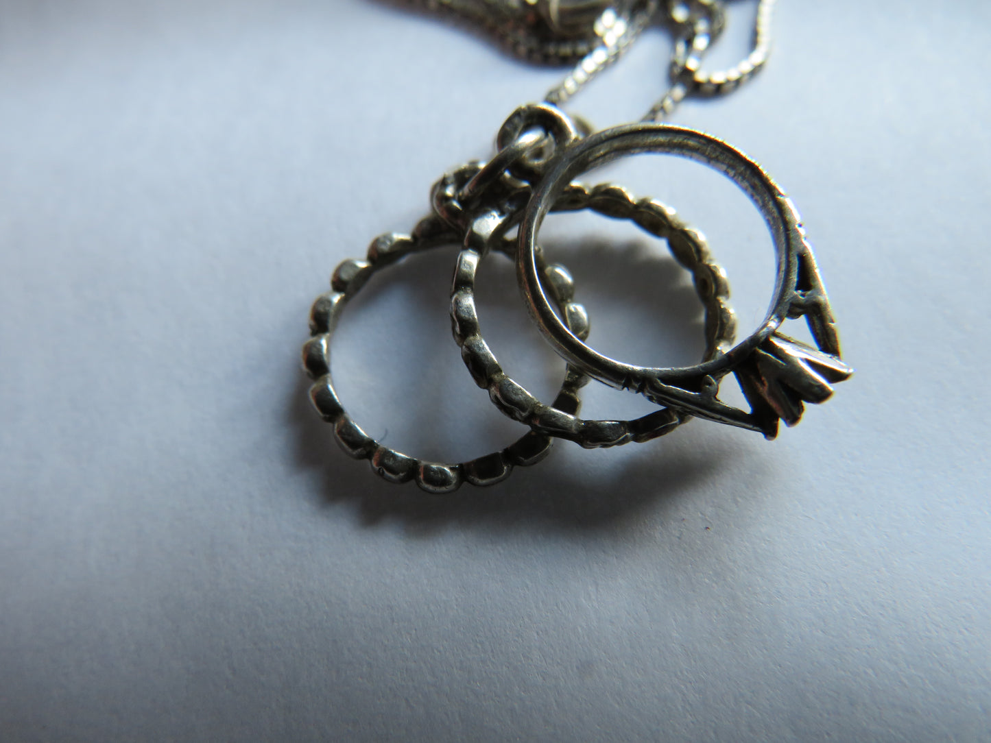 Sterling Silver Ladies Necklace & 3 Rings Pendant Engagement, Wedding, Eternity