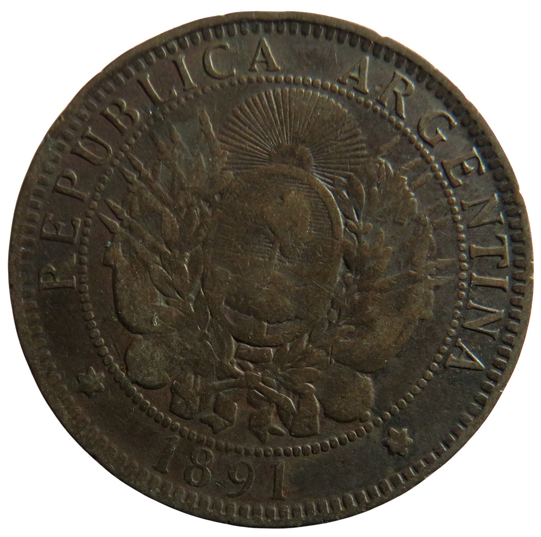 1891 Argentina 2 Centavos Coin