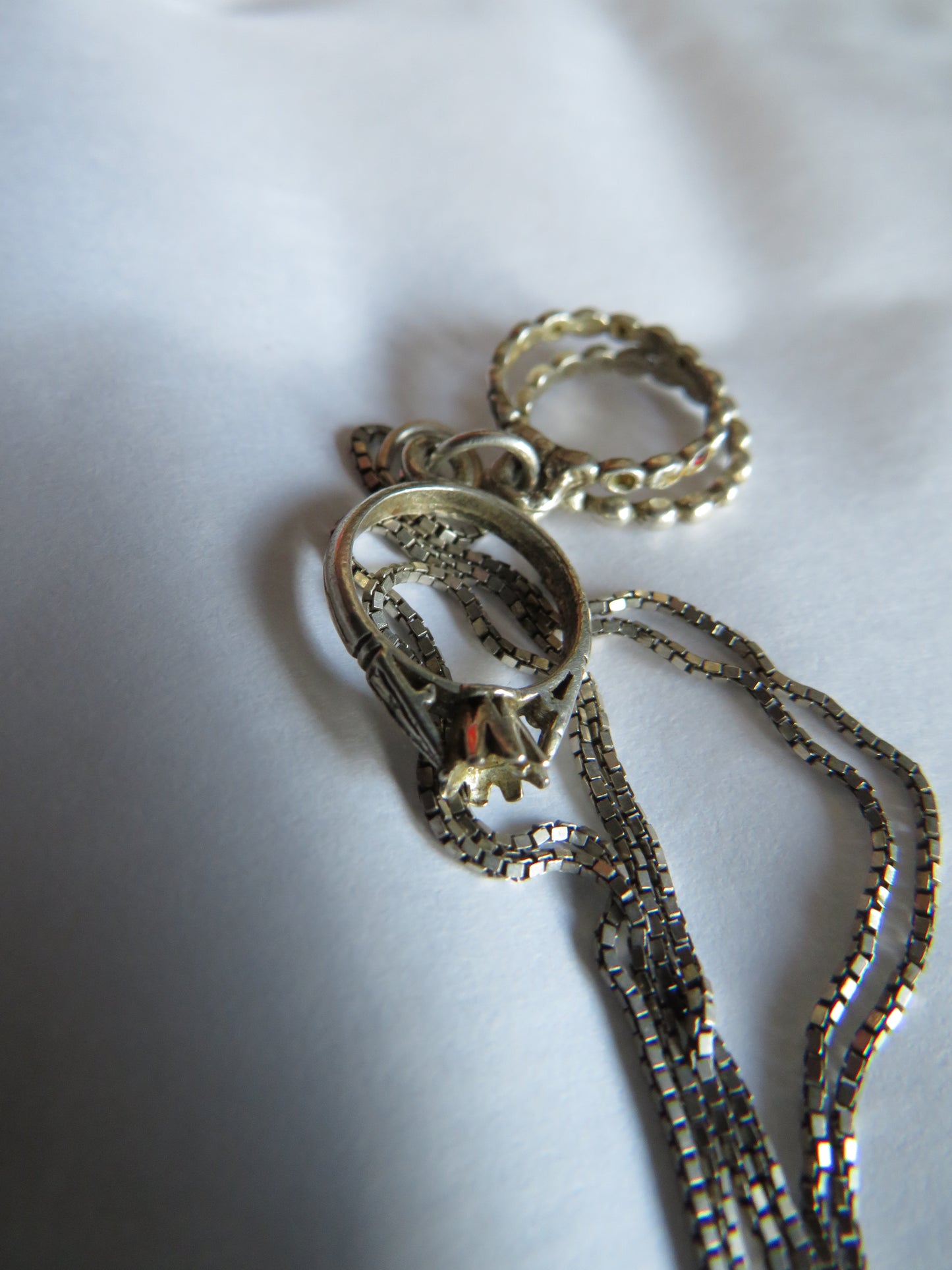 Sterling Silver Ladies Necklace & 3 Rings Pendant Engagement, Wedding, Eternity