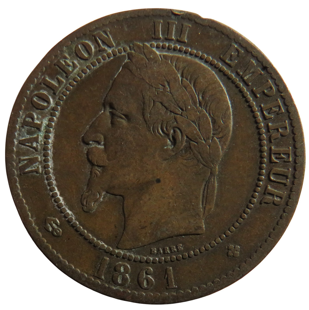 1861-BB France Napoleon III 10 Centimes Coin