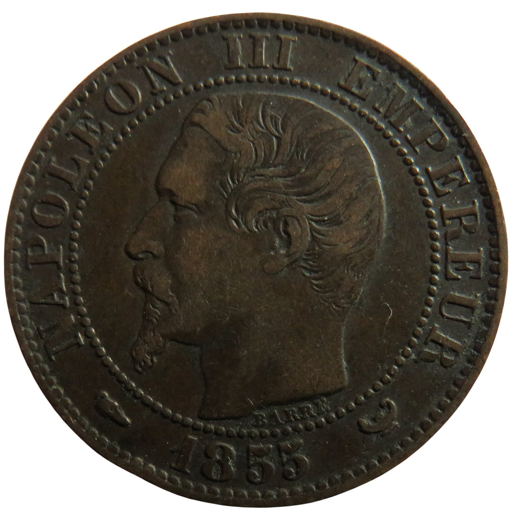 1855-W France Napoleon III 5 Centimes Coin