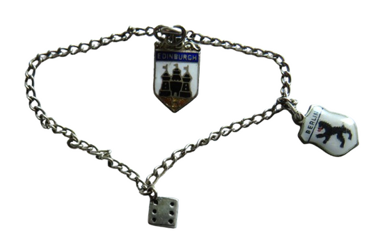 Vintage Silver Charm Bracelet With 3 Charms