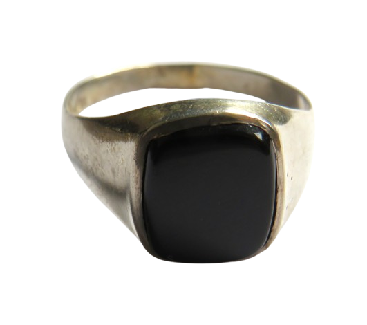 Vintage Men's Silver & Black Stone Ring - Size U